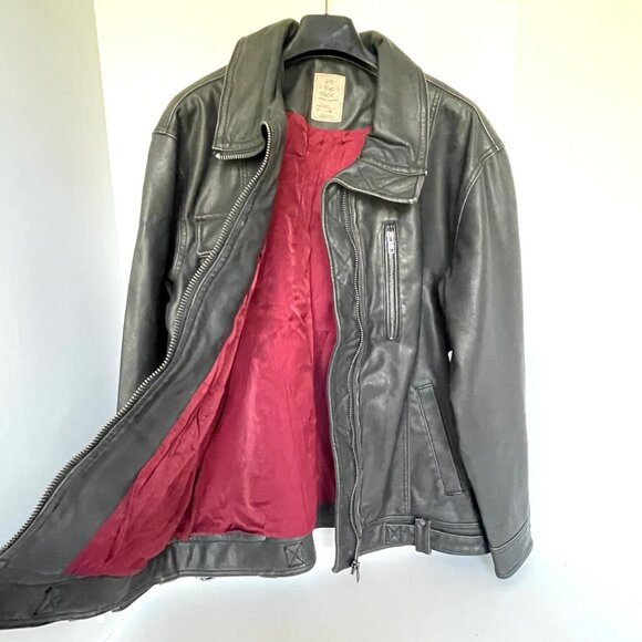 Free People Buckle Up Vegan Leather Moto Jacket Black Oversized Zip - Picture 7 of 14